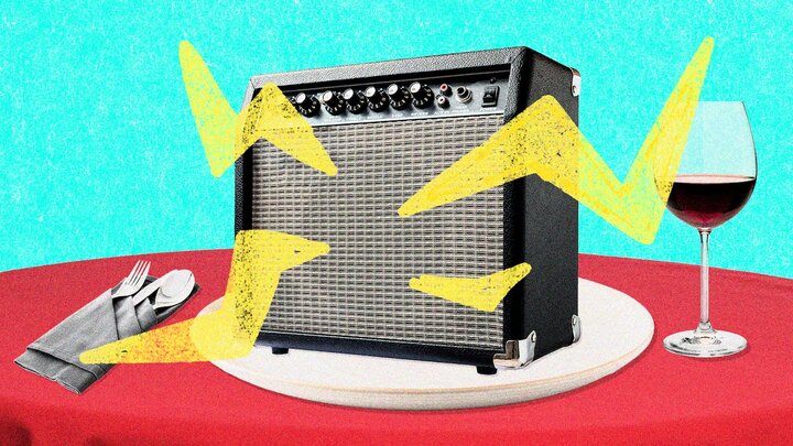 Image of noisy speaker on dinner table
